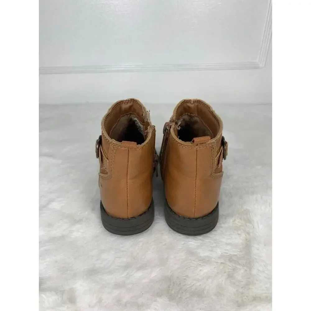 Carters Girls Brown Faux Leather Ankle Boots Size 8 With Zipper Closure